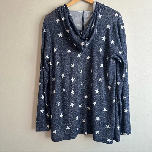 Lucky Brand Star Print Cardigan with Hood, Blue and White, Women’s Size L - Picture 9 of 11